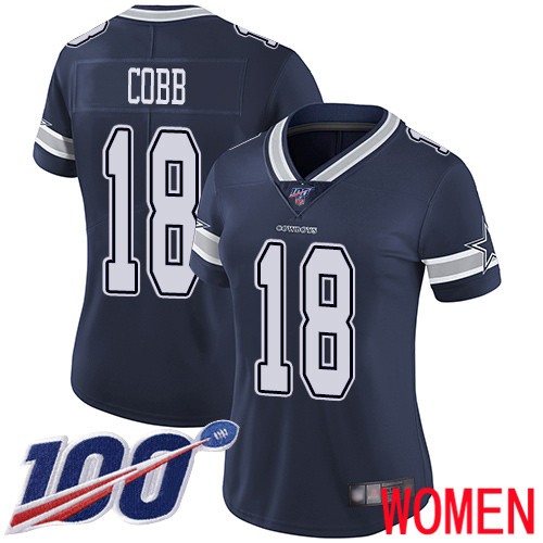 Women Dallas Cowboys Limited Navy Blue Randall Cobb Home 18 100th Season Vapor Untouchable NFL Jersey